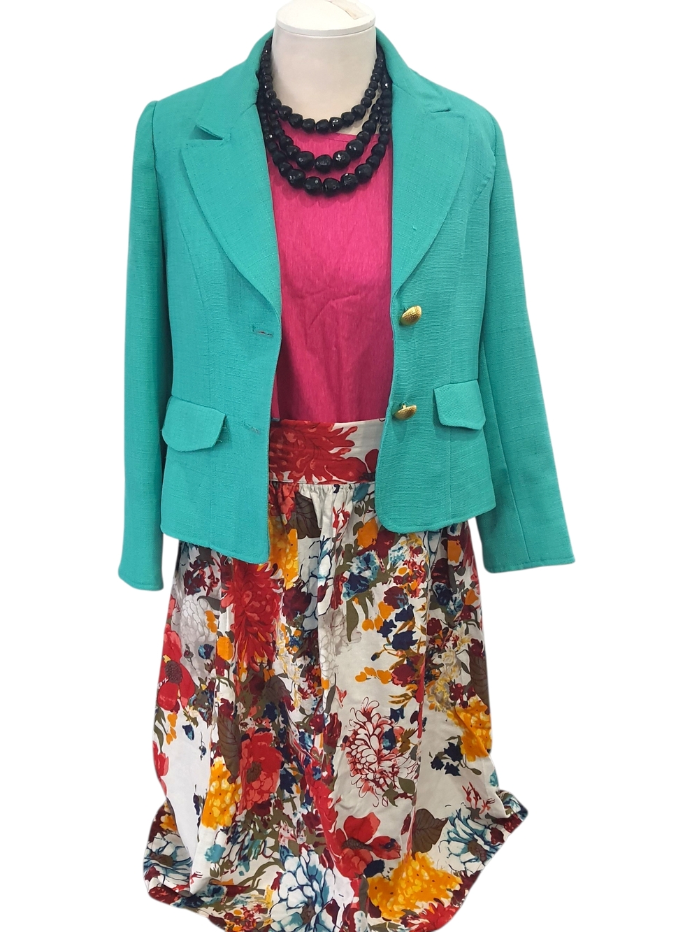Floral A-Line Skirt in Red, Yellow & Blue